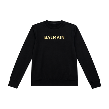Balmain sweatshirt with gold logo on black fabric available at Lestyle Boutique Melbourne