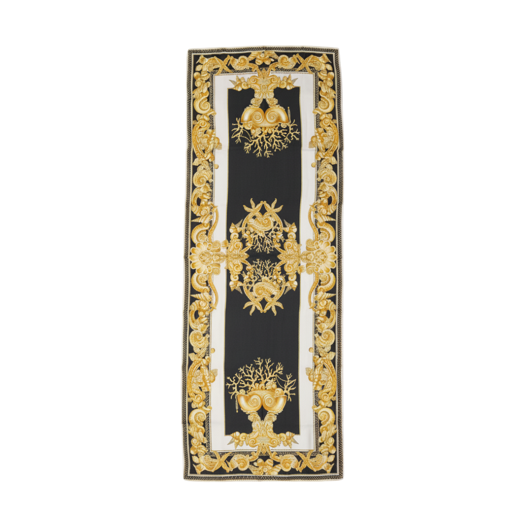 VERSACE SCARF featuring ornate gold baroque print available at Lestyle Boutique Melbourne