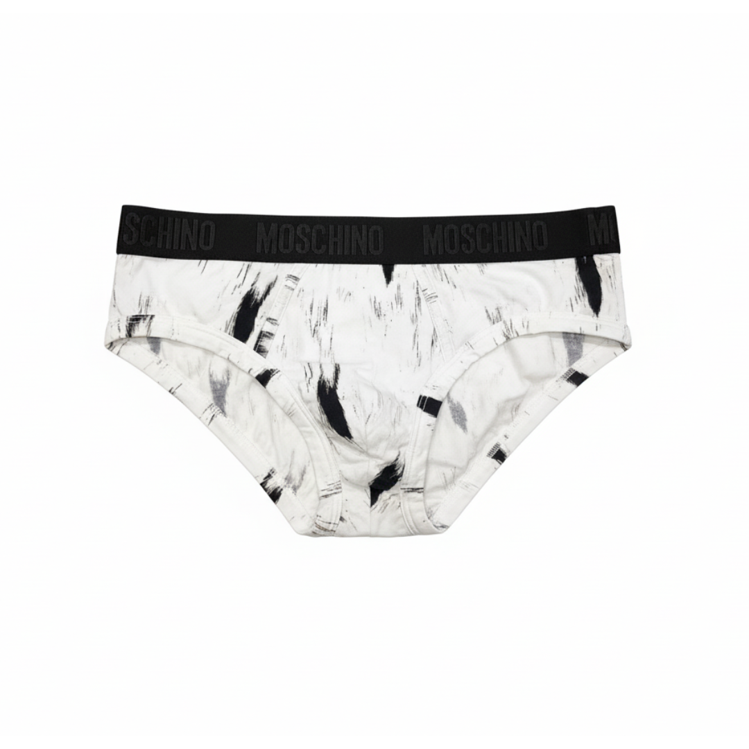MOSCHINO underwear with abstract brush stroke print and branded elastic waistband, available at Lestyle Boutique Melbourne