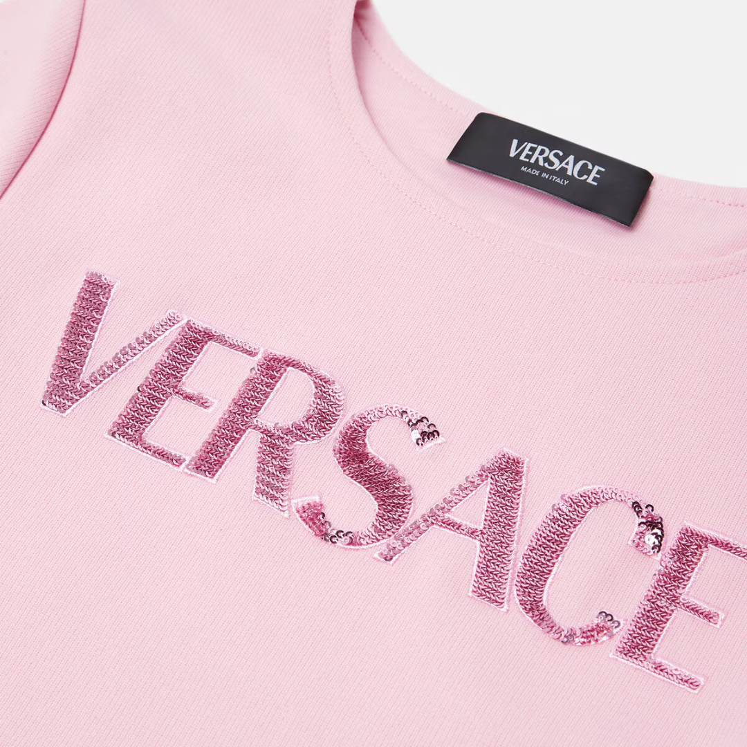 Versace top featuring glitter logo on chest available at Lestyle Boutique Melbourne