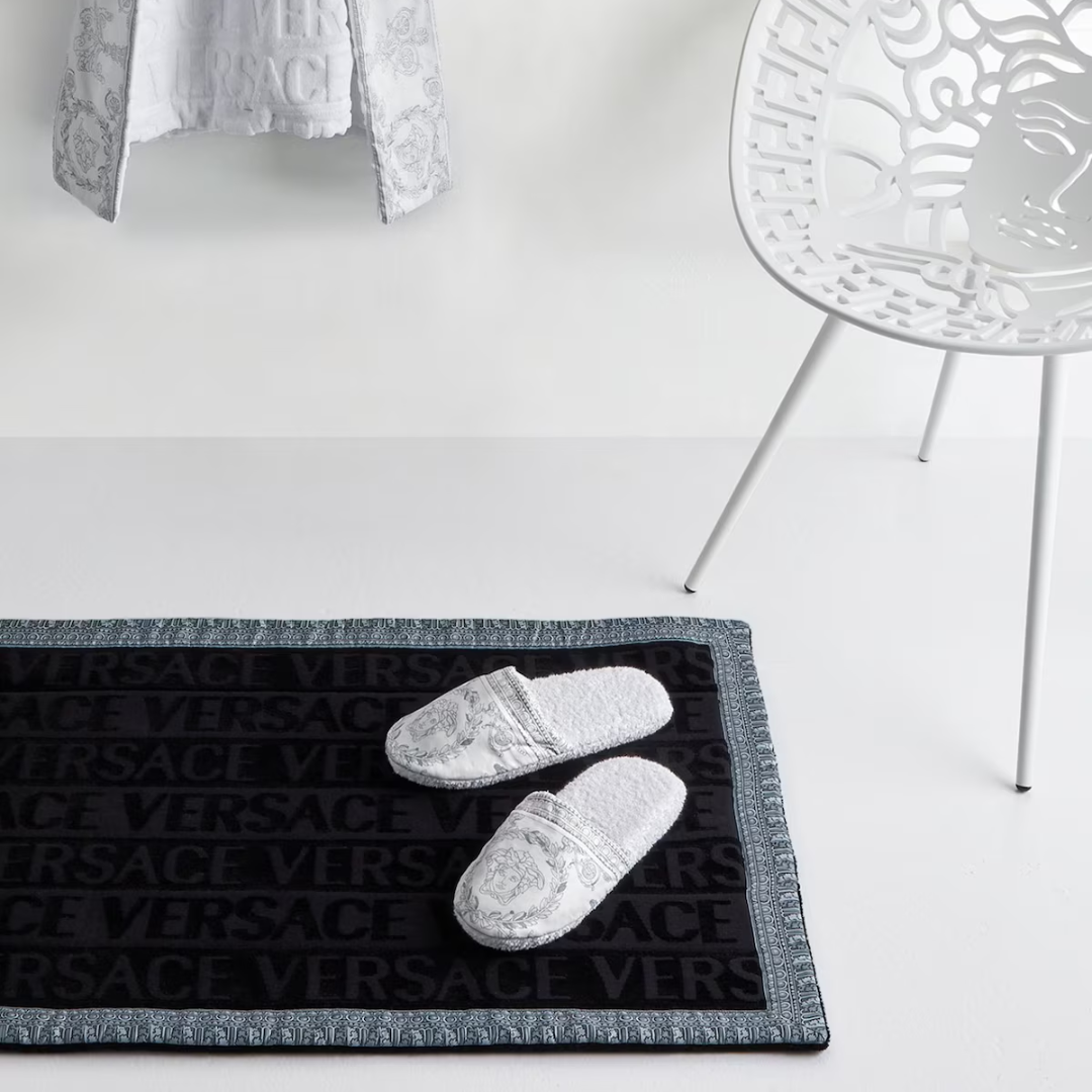 Versace Slippers featuring cotton I♡ Baroque uppers and soft terry towelling insoles available at Lestyle Boutique Melbourne