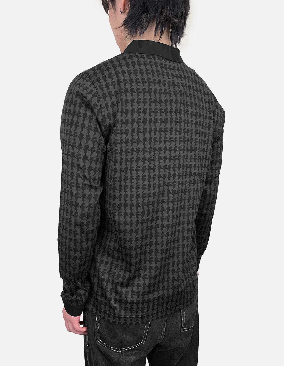 KARL LAGERFELD FACE MONOGRAM LONG-SLEEVE REGULAR POLO featuring face monogram print available at Lestyle Boutique Melbourne