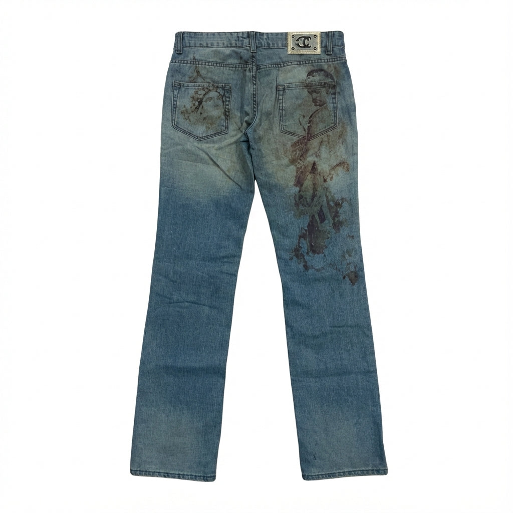 ROBERTO CAVALLI JEANS featuring distressed print detailing available at Lestyle Boutique Melbourne