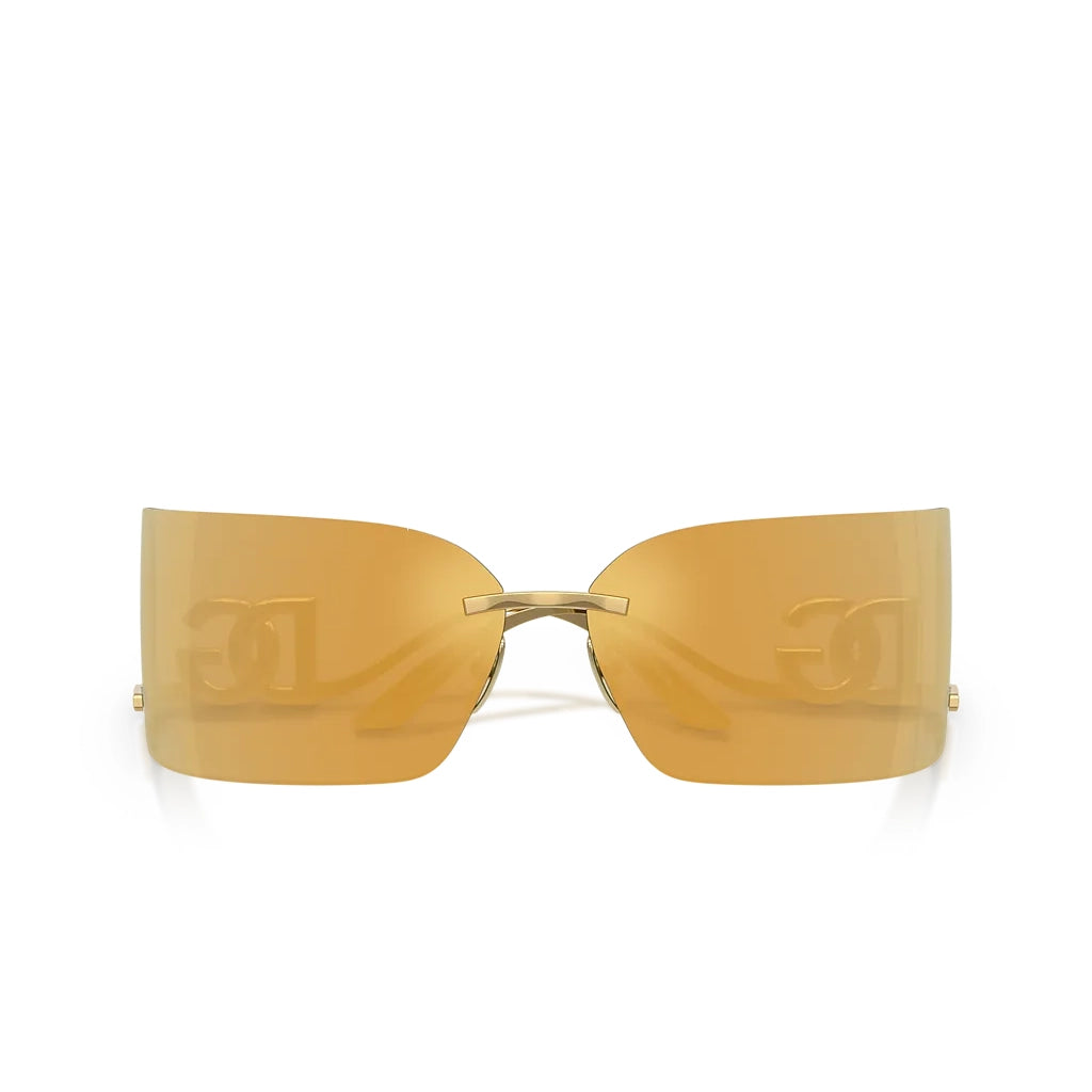 Dolce & Gabbana gold statement sunglasses with brown mirror lenses and rectangle frame, available at Lestyle Boutique at 136 Little Collins Street, Melbourne.