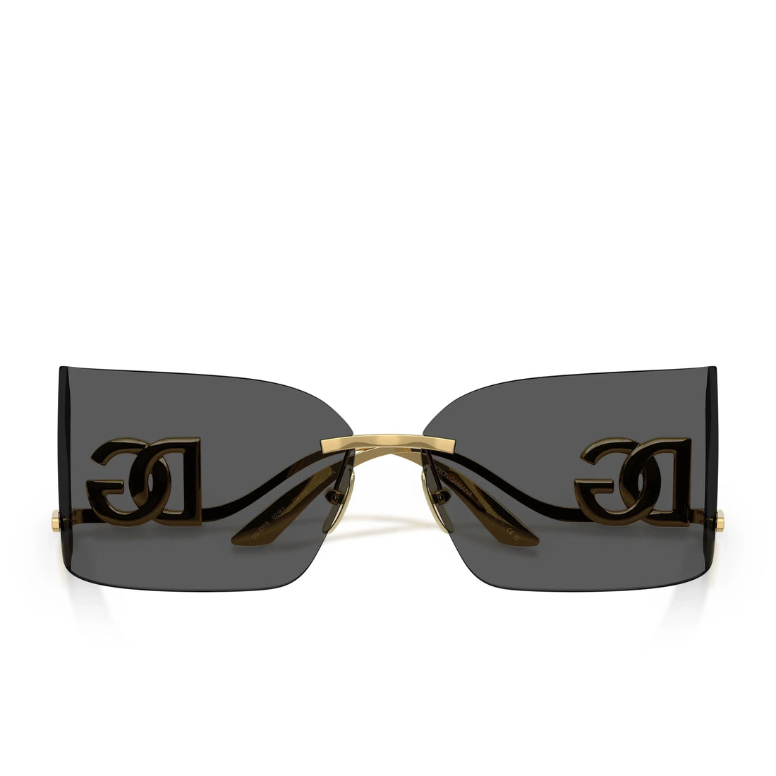 Dolce & Gabbana gold statement sunglasses with dark grey lenses and rectangle frame, available at Lestyle Boutique at 136 Little Collins Street, Melbourne.