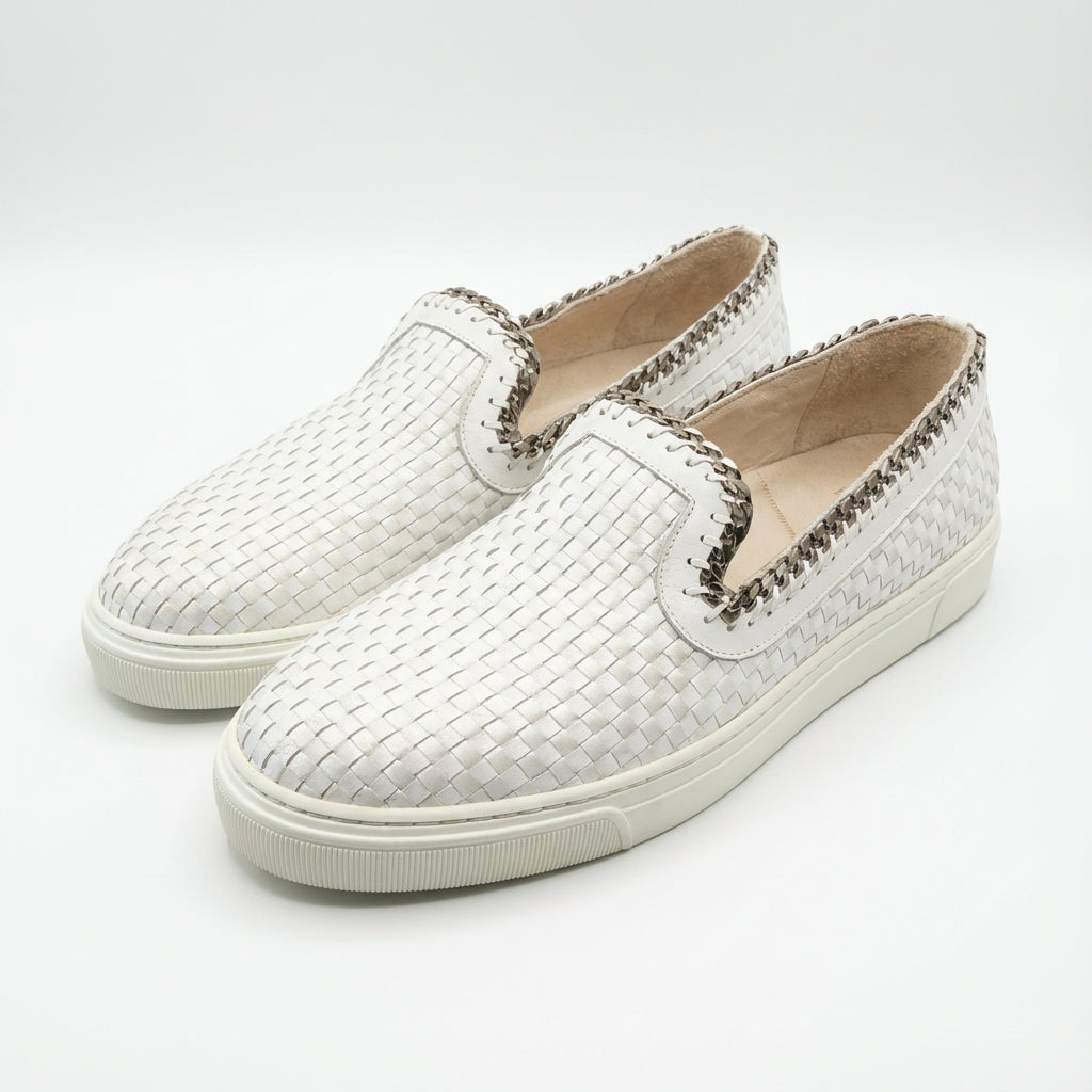Louis Leeman slip-on shoes with a woven upper and braided edge stitching, available at Lestyle Boutique Melbourne