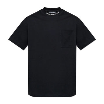 Versace Jeans Couture Black Logo Collar T-Shirt, featuring a ribbed crewneck with signature branding and a minimalist chest pocket, crafted for everyday sophistication, available at Lestyle Boutique.