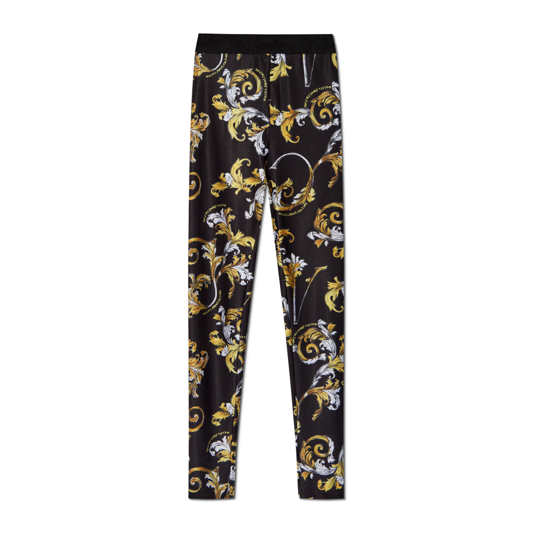 Versace Jeans Couture Black Outline Barocco Leggings showcasing a baroque print and branded waistband, available at Lestyle Boutique.