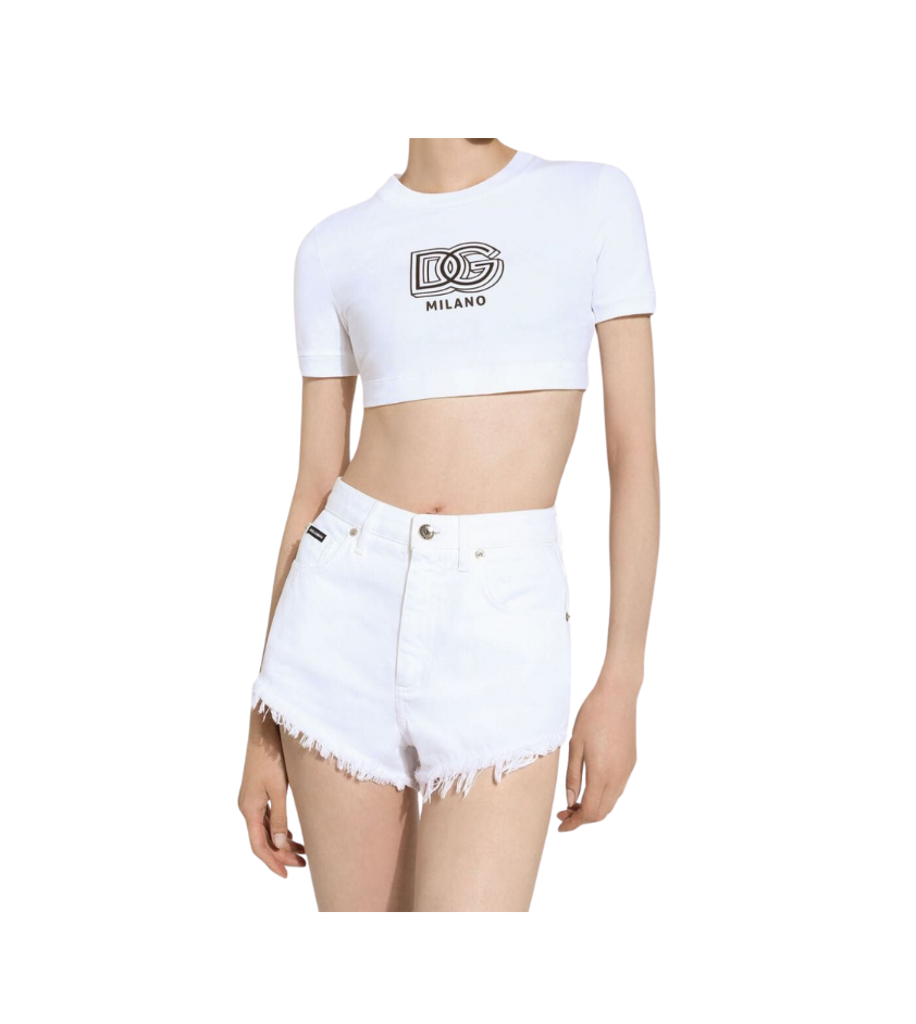 Dolce & Gabbana logo-print cotton-blend T-shirt in optical white available at Lestyle Boutique Melbourne