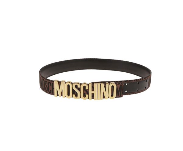 Moschino belt with logo buckle, crafted from premium leather, available at Lestyle Boutique Melbourne
