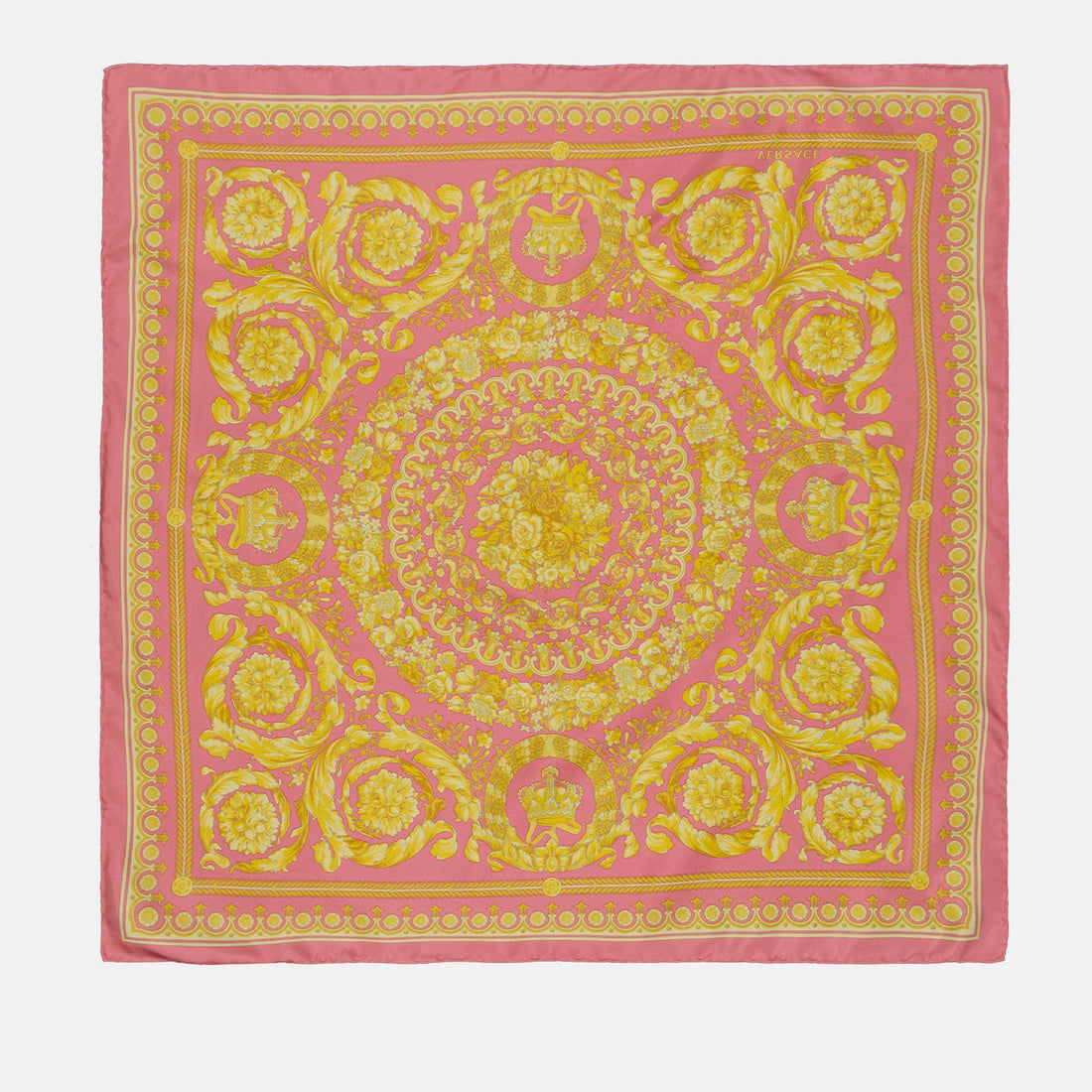 Versace silk scarf featuring gold baroque pattern available at Lestyle Boutique Melbourne