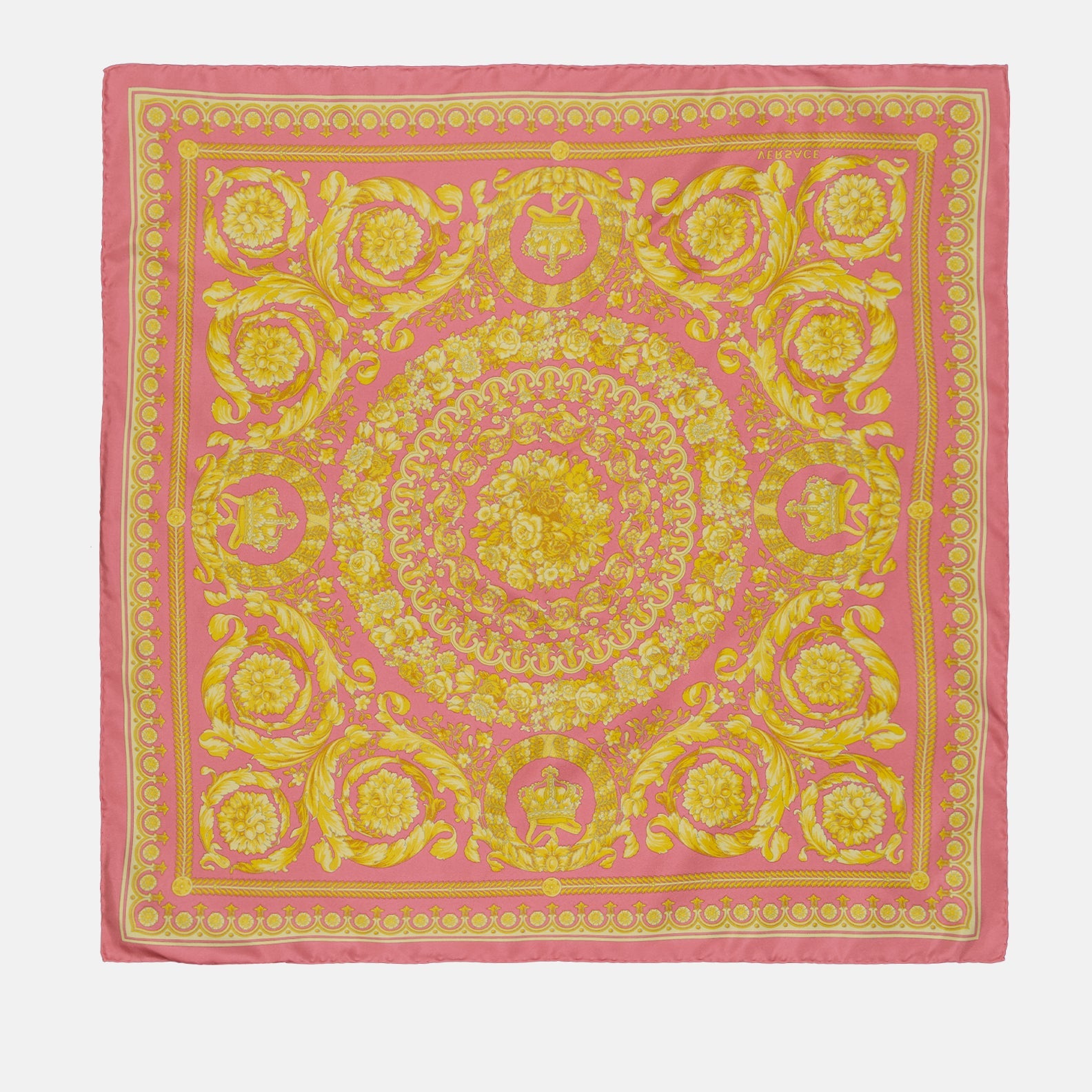 Versace silk scarf featuring gold baroque pattern available at Lestyle Boutique Melbourne
