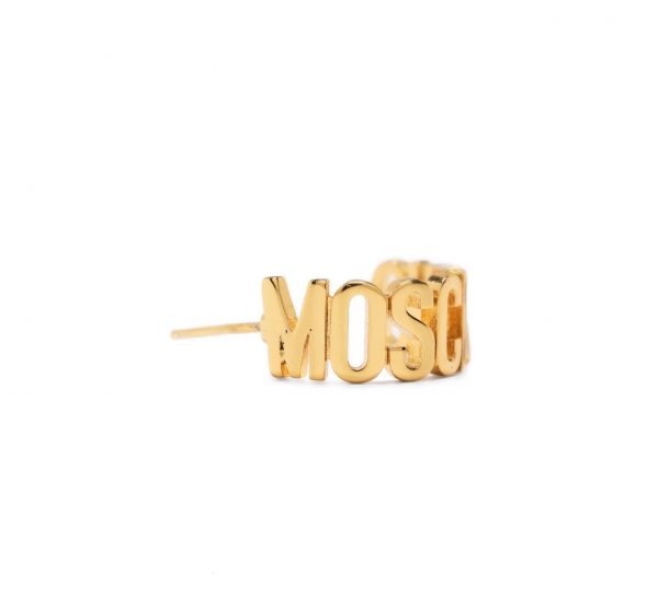 Moschino gold-tone logo-lettering small hoop earrings available at Lestyle Boutique Melbourne