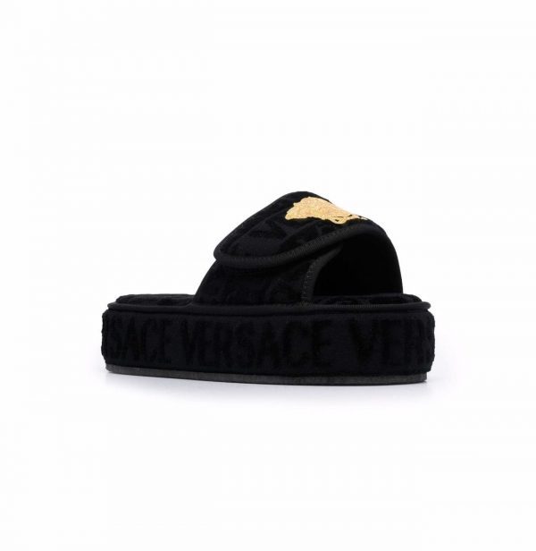 VERSACE SLIPPERS featuring embossed logo platform available at Lestyle Boutique Melbourne