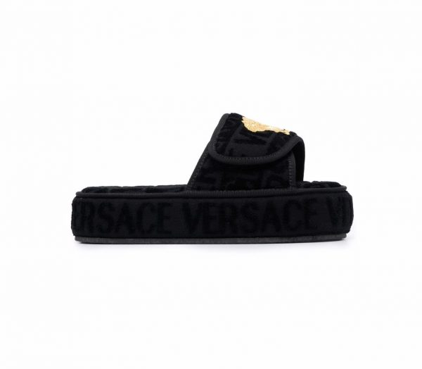 VERSACE SLIPPERS featuring embossed logo platform available at Lestyle Boutique Melbourne