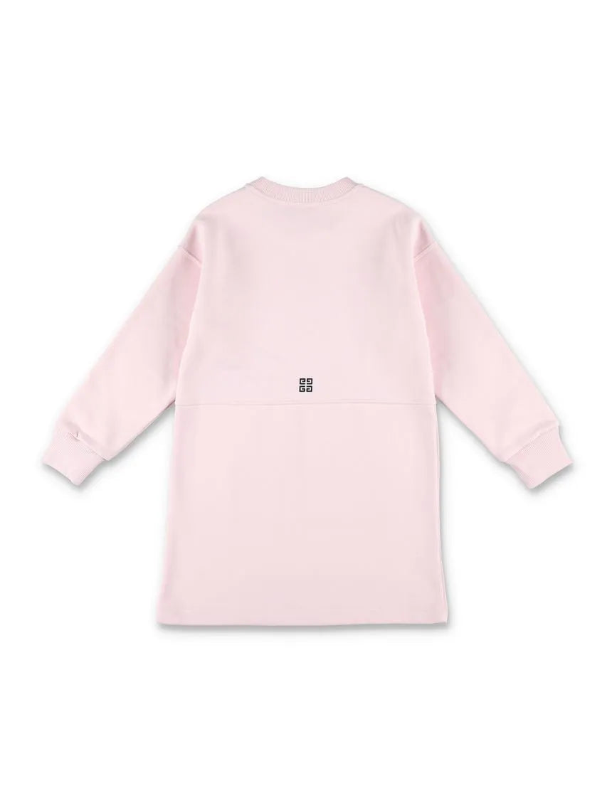 Givenchy kids rose pink long-sleeve dress with a chest logo print and large front pocket, available at Lestyle Boutique 136 Little Collins St.