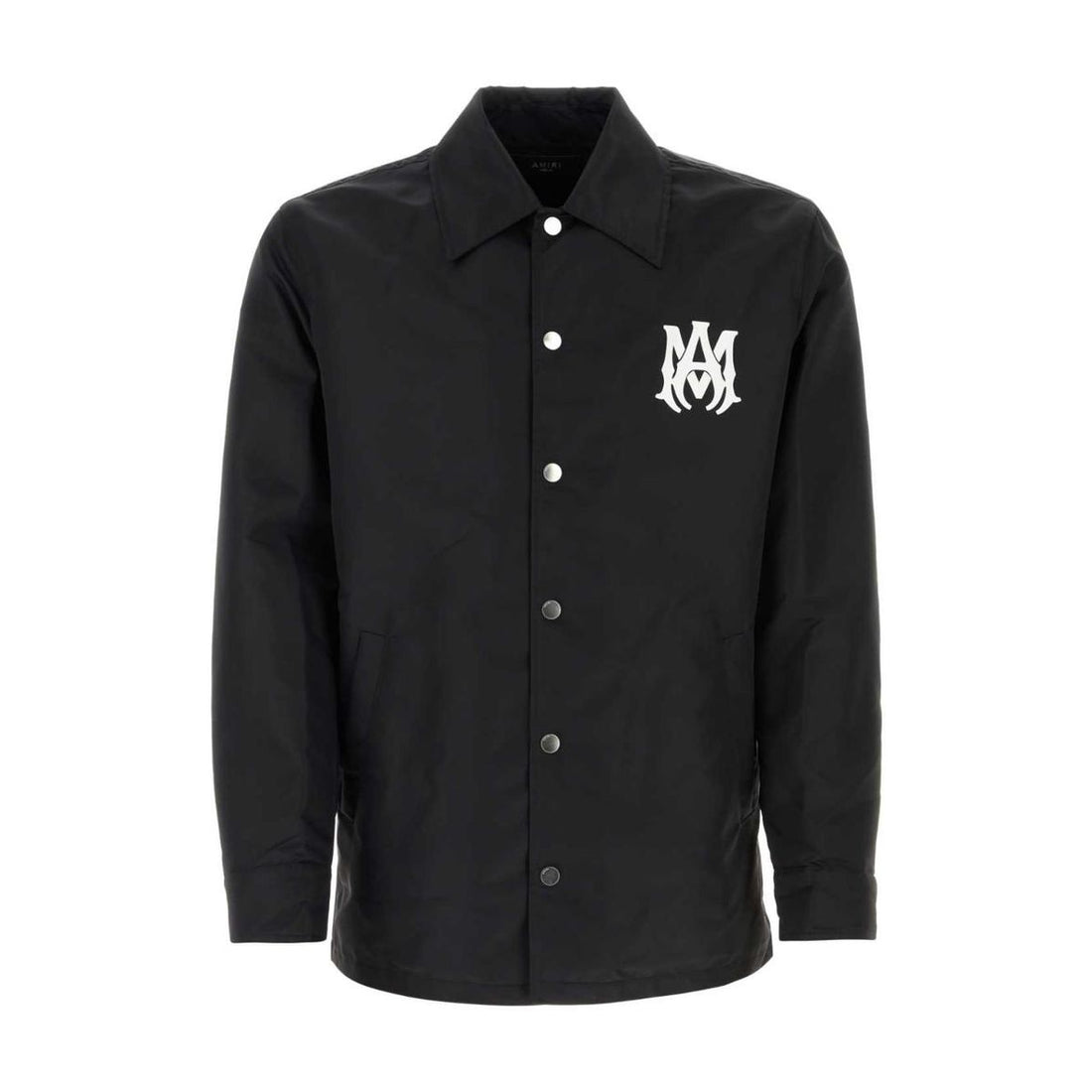 A sleek and lightweight black jacket by AMIRI, available at Lestyle Boutique. The jacket showcases embroidered logo details on both the chest and back, made from durable 100% nylon for a timeless look.