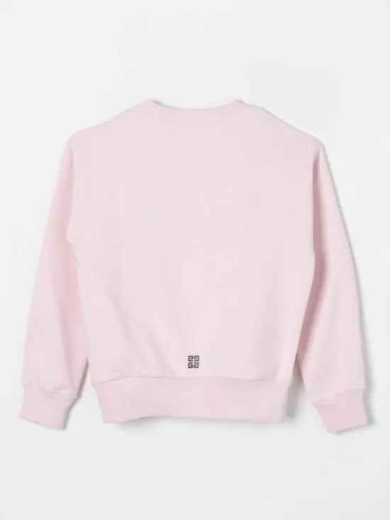 Givenchy Kids pink sweatshirt with a chest logo print, front pocket, long sleeves, and crew neck, available at Lestyle Boutique 136 Little Collins St.