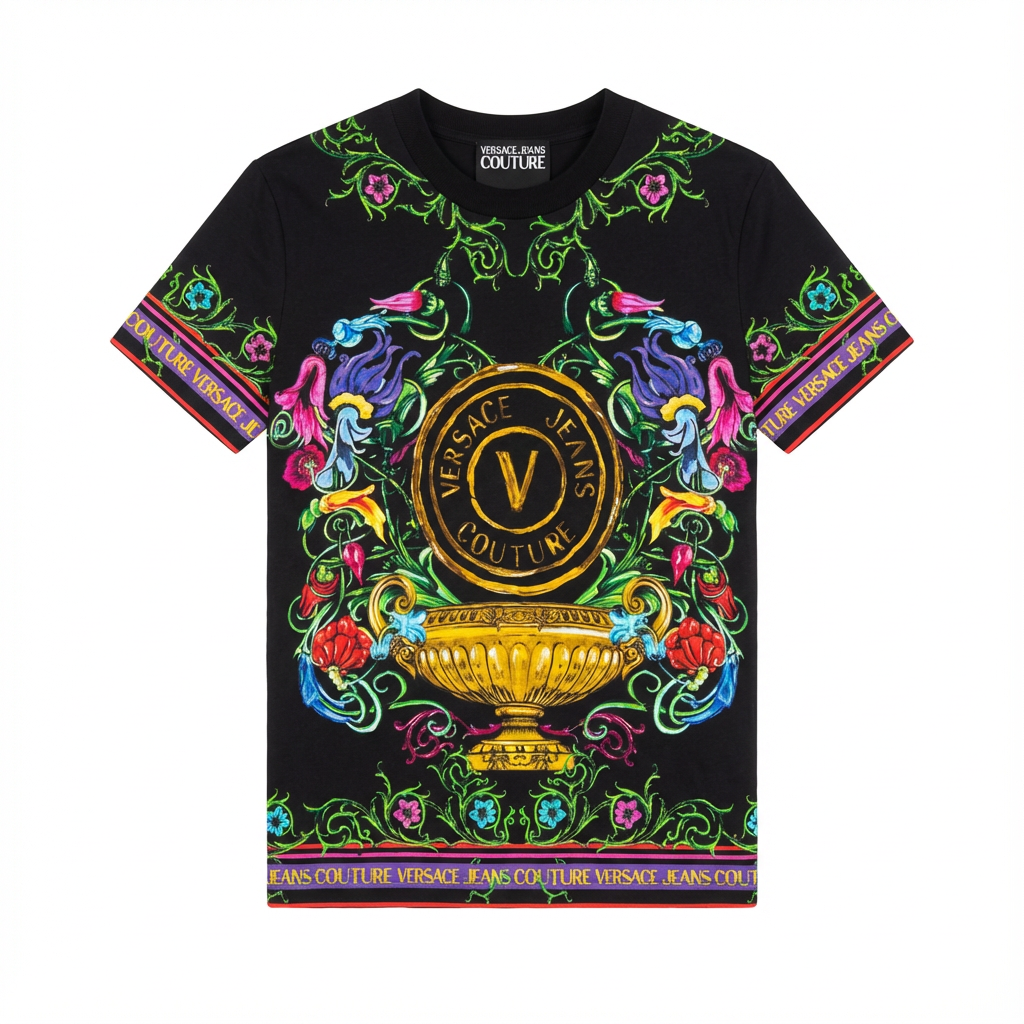 Versace Jeans Couture T-shirt featuring bold colorful baroque print available at Lestyle Boutique Melbourne
