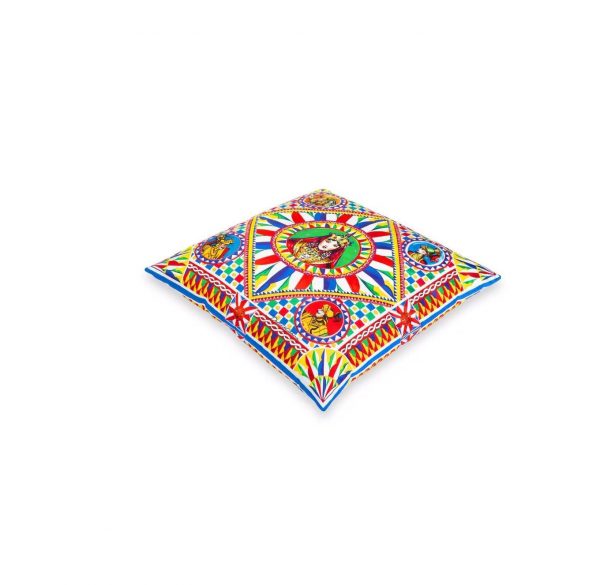 Dolce & Gabbana cushion featuring vibrant carretto print, available at Lestyle Boutique Melbourne