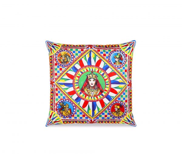 Dolce & Gabbana cushion featuring vibrant carretto print, available at Lestyle Boutique Melbourne