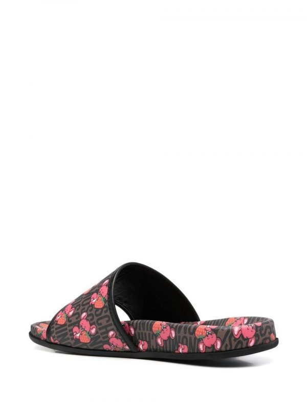 Moschino slides with logo print, perfect for casual wear, available at Lestyle Boutique Melbourne