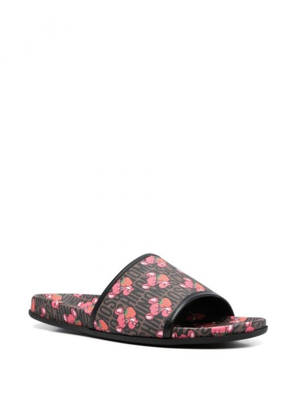 Moschino slides with logo print, perfect for casual wear, available at Lestyle Boutique Melbourne
