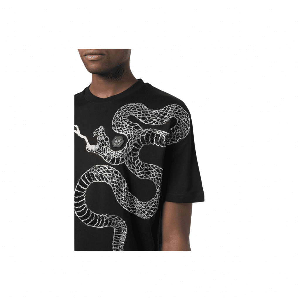 PHILIPP PLEIN T-SHIRT featuring embellished snake-print available at Lestyle Boutique Melbourne