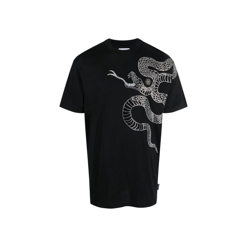 PHILIPP PLEIN T-SHIRT featuring embellished snake-print available at Lestyle Boutique Melbourne