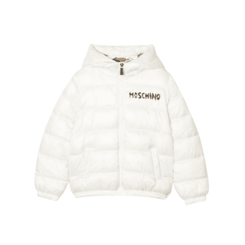 Moschino Kids Jacket with logo print and classic hood, available at Lestyle Boutique Melbourne