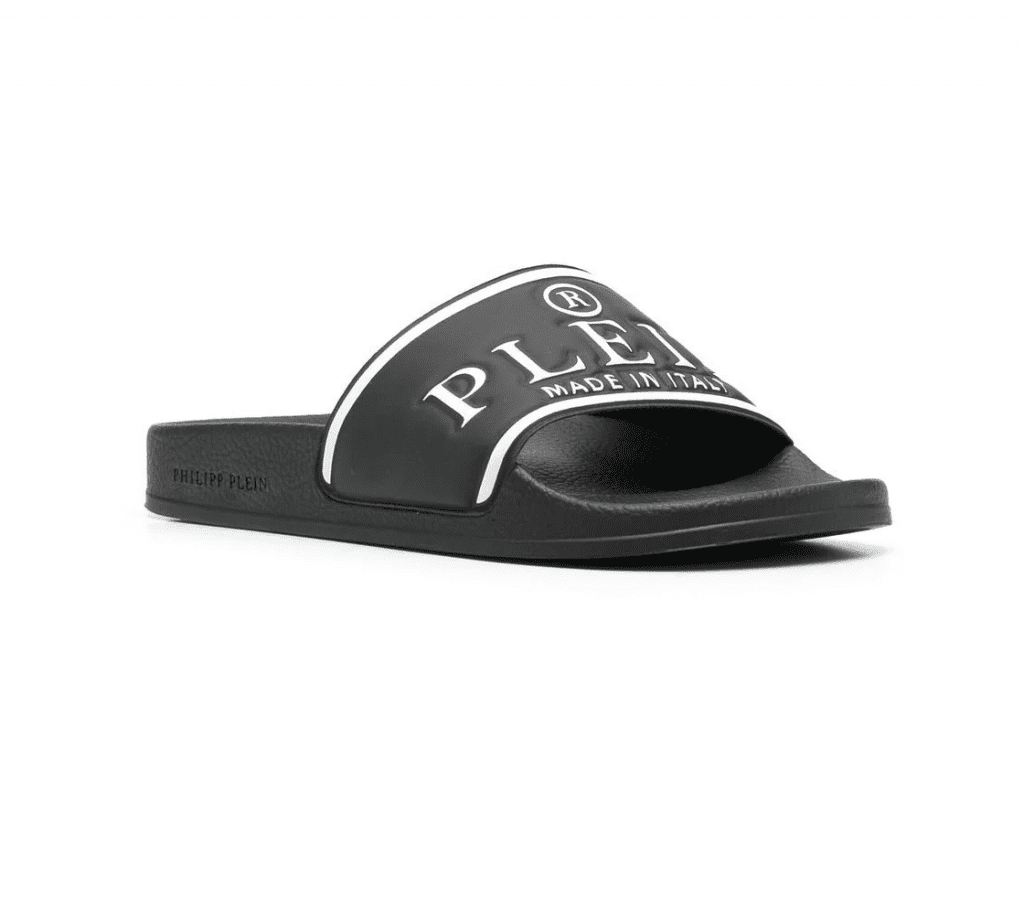 PHILIPP PLEIN SLIDES featuring logo print strap available at Lestyle Boutique Melbourne