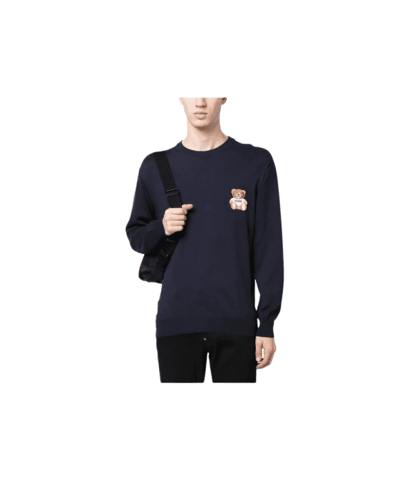 Moschino jumper featuring a teddy bear patch, available at Lestyle Boutique Melbourne