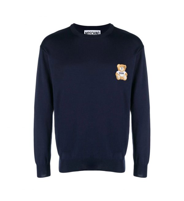Moschino jumper featuring a teddy bear patch, available at Lestyle Boutique Melbourne