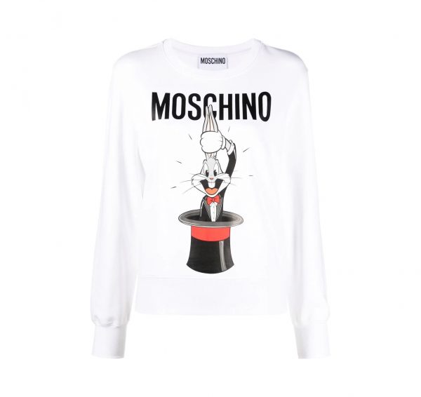 Moschino Bugs Bunny print sweatshirt with crew neck and long sleeves, available at Lestyle Boutique Melbourne