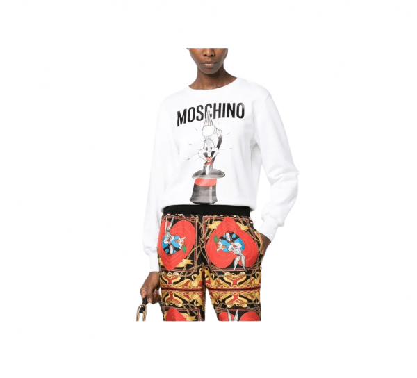 Moschino Bugs Bunny print sweatshirt with crew neck and long sleeves, available at Lestyle Boutique Melbourne