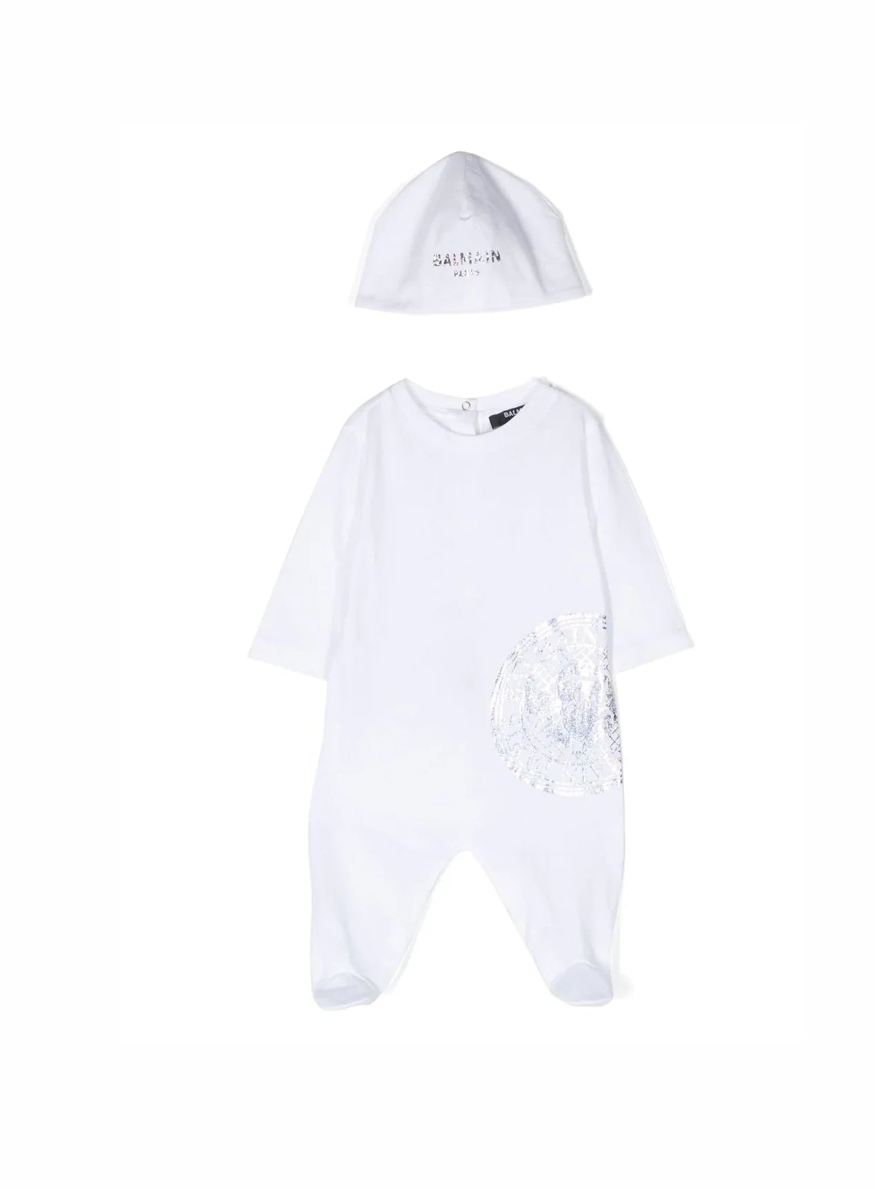 Luxurious Balmain kids white logo-print babygrow set crafted from premium cotton. This stylish outfit features a comfortable crew neck and long sleeves, perfect for your little one. The eye-catching logo print adds a designer touch, making it ideal for special occasions or everyday wear. Designed for infants, this set ensures both style and comfort, available at Lestyle Boutique Melbourne.
