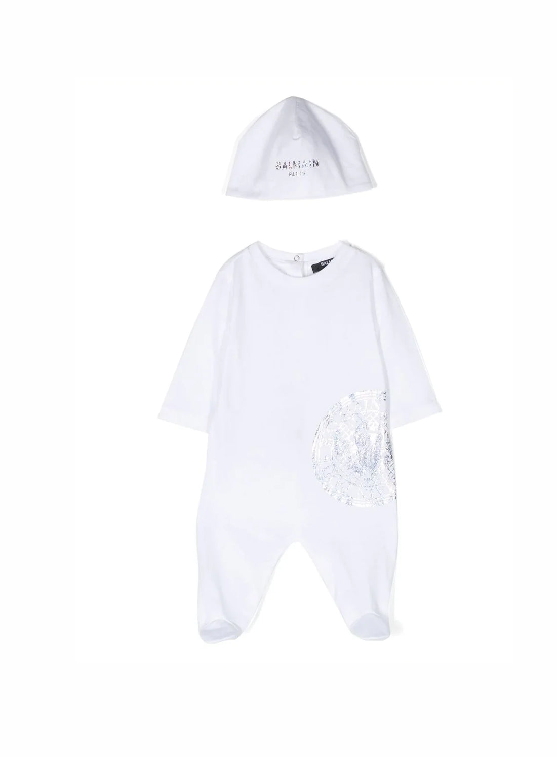 Luxurious Balmain kids white logo-print babygrow set crafted from premium cotton. This stylish outfit features a comfortable crew neck and long sleeves, perfect for your little one. The eye-catching logo print adds a designer touch, making it ideal for special occasions or everyday wear. Designed for infants, this set ensures both style and comfort, available at Lestyle Boutique Melbourne.