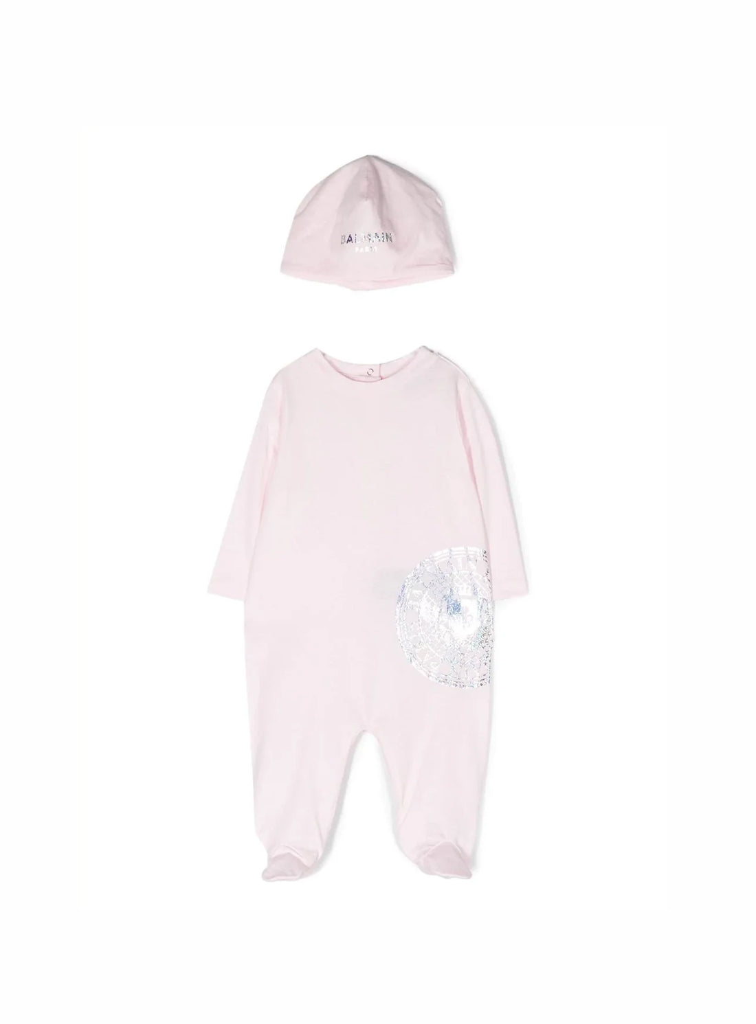 Luxury Balmain Kids logo-print babygrow set in soft pink cotton, featuring a stylish crew neck and long sleeves. This premium designer outfit is perfect for your little one, combining comfort and elegance with its playful logo print detail. Ideal for casual outings or special occasions, this set ensures your child looks fashionable while feeling cozy. Available at Lestyle Boutique Melbourne.