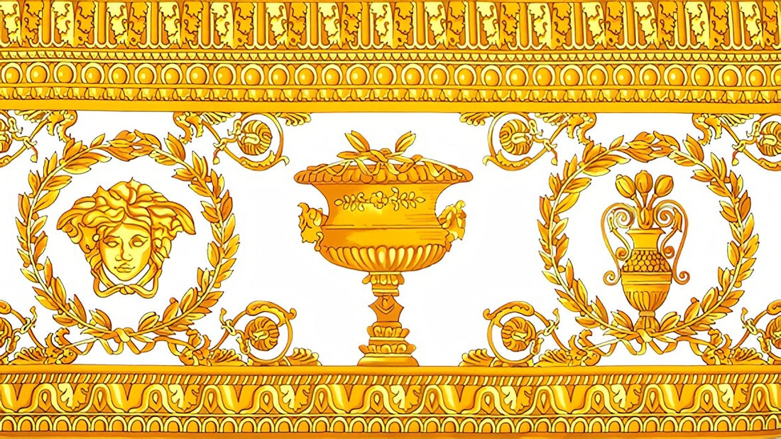 Medusa Baroque pattern cotton face mask with gold accents, featuring a luxurious Medusa design for stylish protection, perfect for hay fever and pollen season - Lestyle Boutique Melbourne