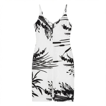 Roberto Cavalli dress featuring bold black-and-white abstract botanical print available at Lestyle Boutique Melbourne