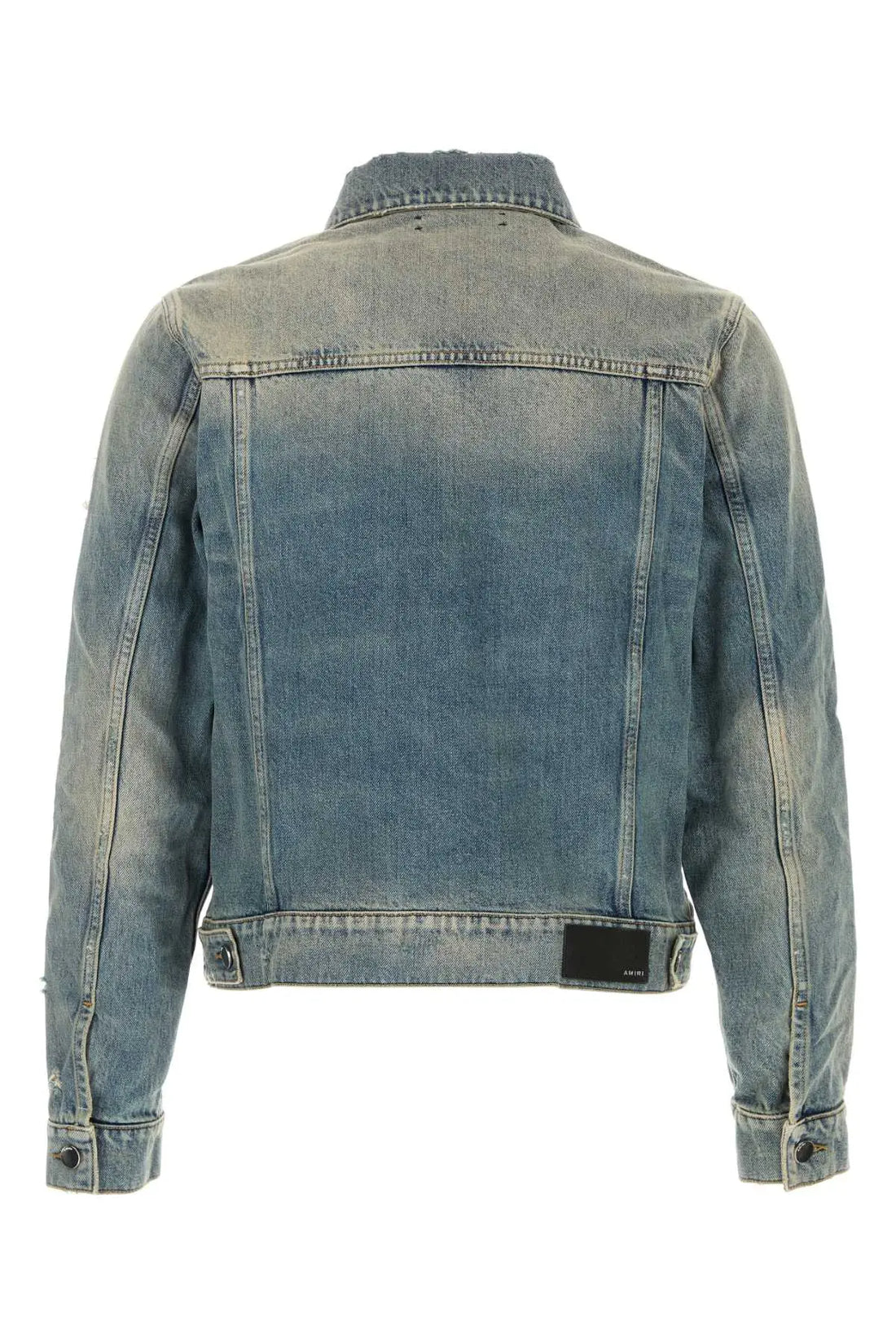 A classic blue denim jacket by AMIRI, available at Lestyle Boutique. Crafted from 100% cotton, this jacket features a timeless design with a washed finish, button-up closure, and chest flap pockets.
