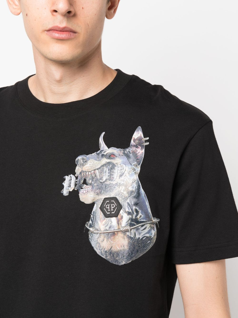 PHILIPP PLEIN graphic-print cotton T-shirt featuring monogram print available at Lestyle Boutique Melbourne