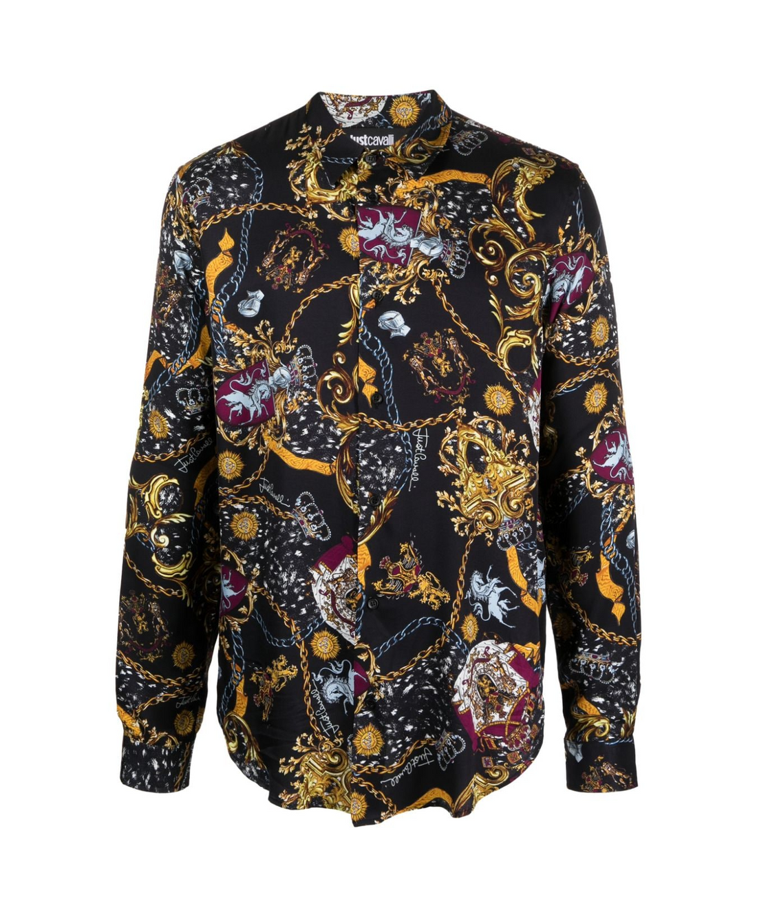 Just Cavalli shirt with all-over graphic print, classic collar, and long sleeves, available at Lestyle Boutique Melbourne
