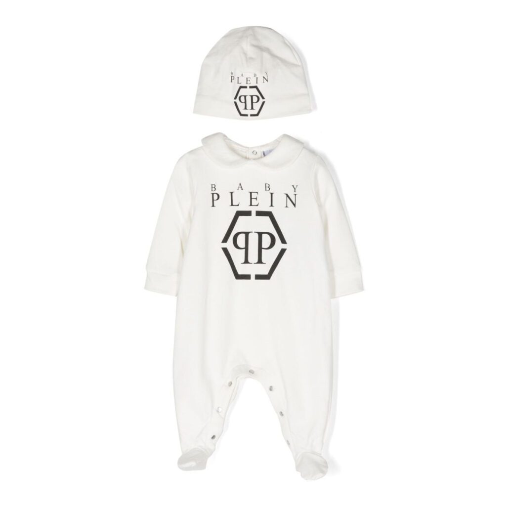 PHILIPP PLEIN BABY ROMPER featuring logo print cotton available at Lestyle Boutique Melbourne