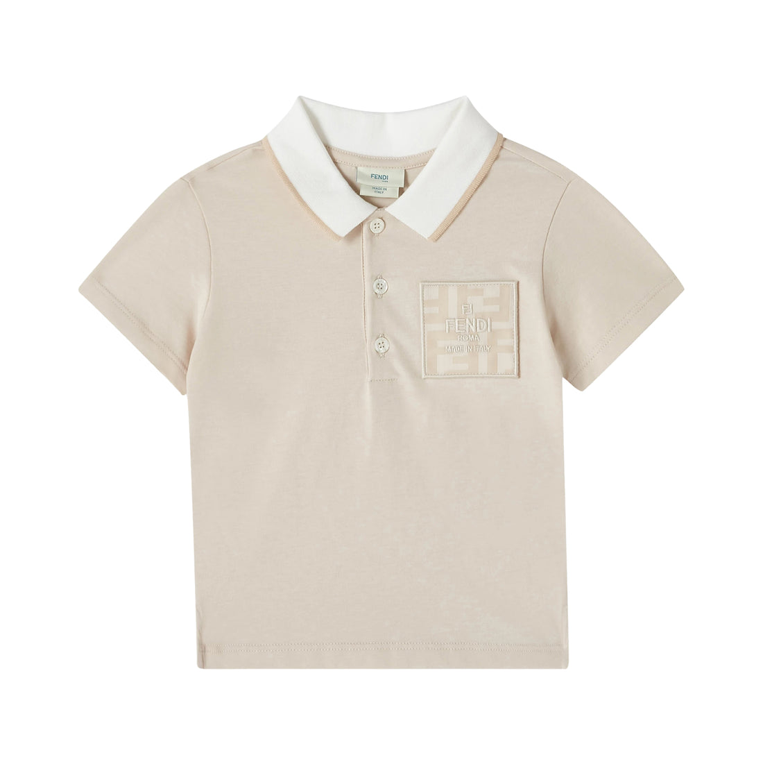 Fendi Kids white logo patch polo shirt, available at Lestyle Boutique Melbourne. A stylish and comfortable choice for casual wear.