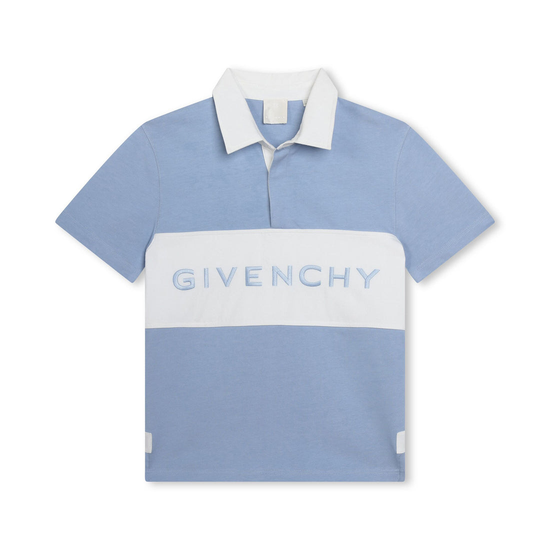 Blue and white Givenchy Kids two-tone polo shirt with an embroidered logo, available at Lestyle Boutique Melbourne.