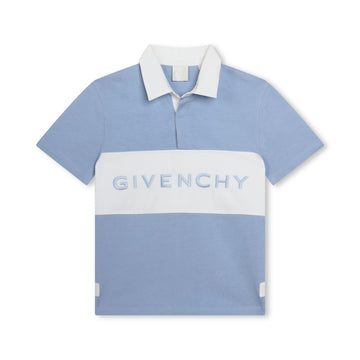 Blue and white Givenchy Kids two-tone polo shirt with an embroidered logo, available at Lestyle Boutique Melbourne.