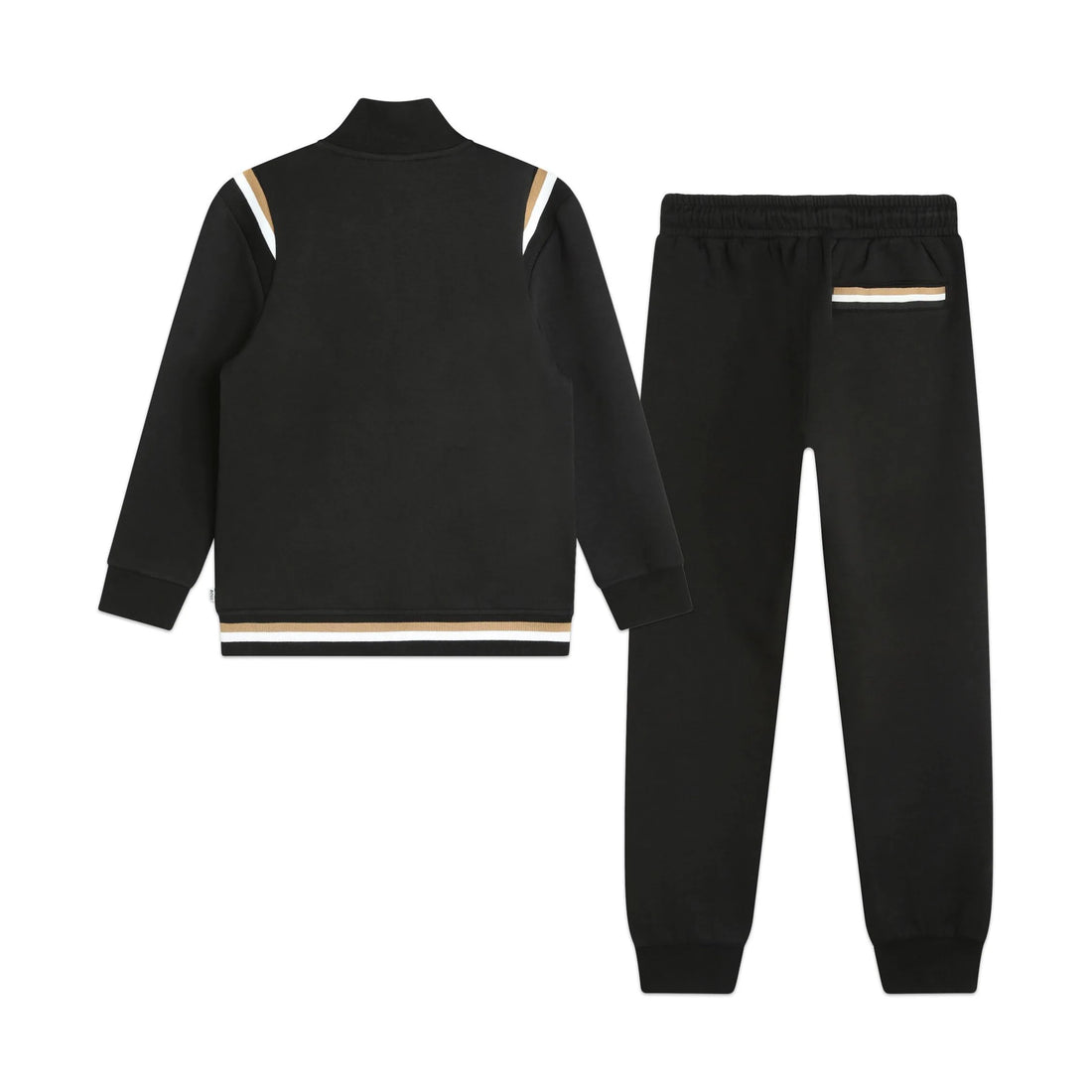 BOSS Kidswear cotton-blend tracksuit set in black with white and beige accents, available at Lestyle Boutique Melbourne.