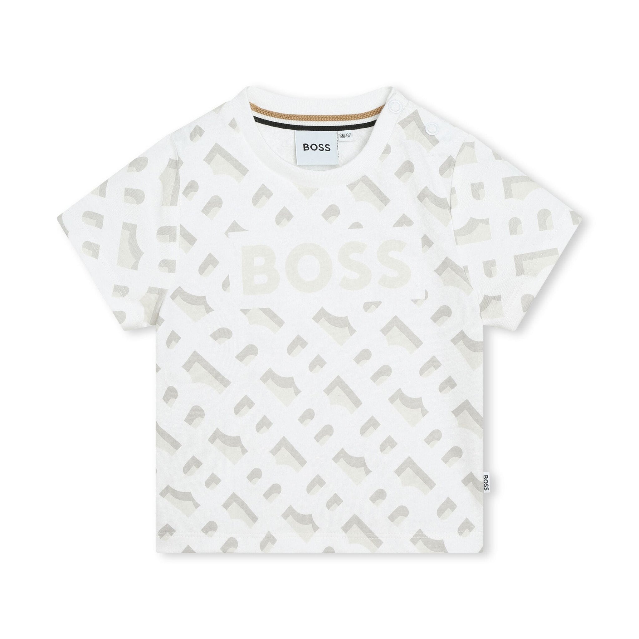 BOSS Kidswear white monogram-print T-shirt, available at Lestyle Boutique.