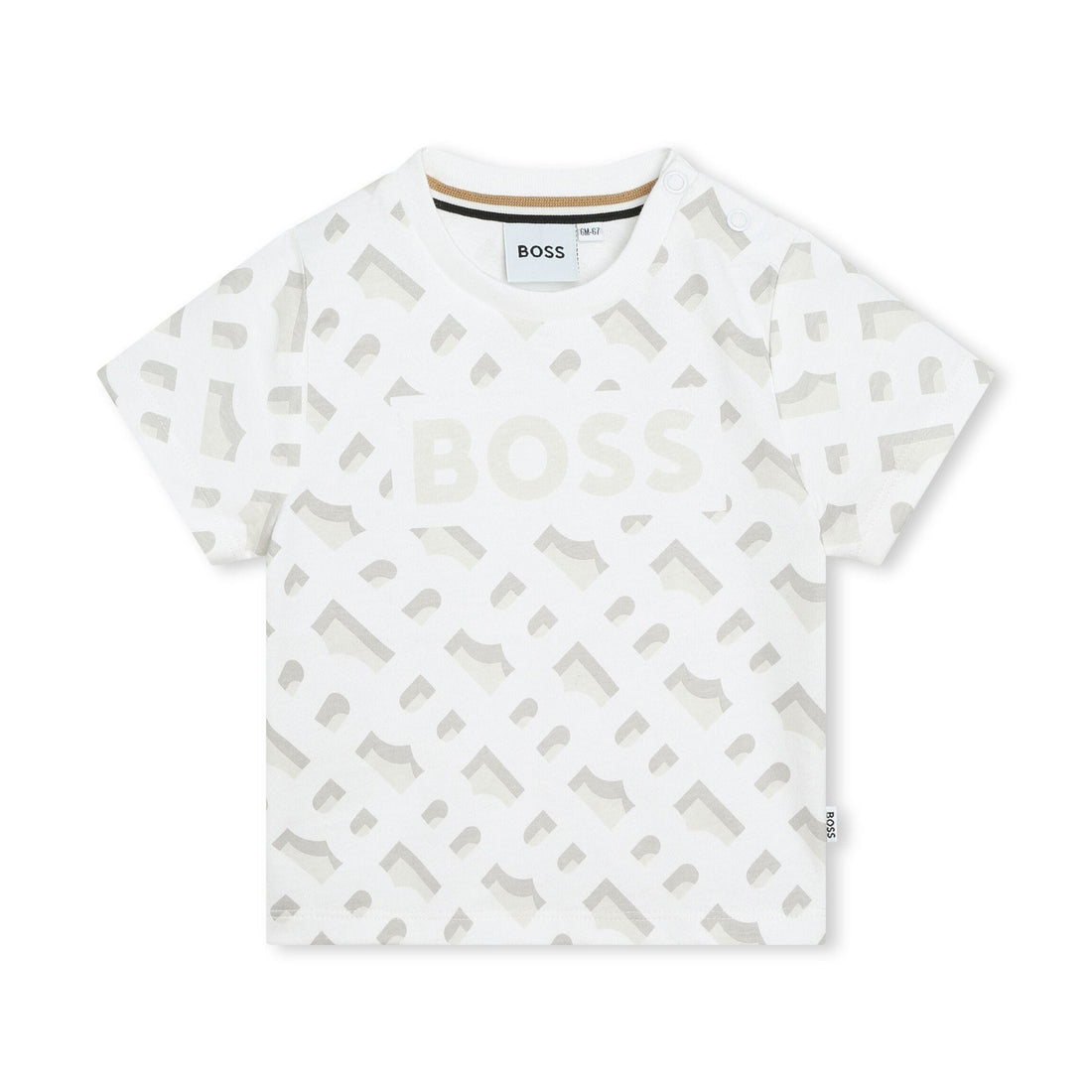 BOSS Kidswear white monogram-print T-shirt, available at Lestyle Boutique.